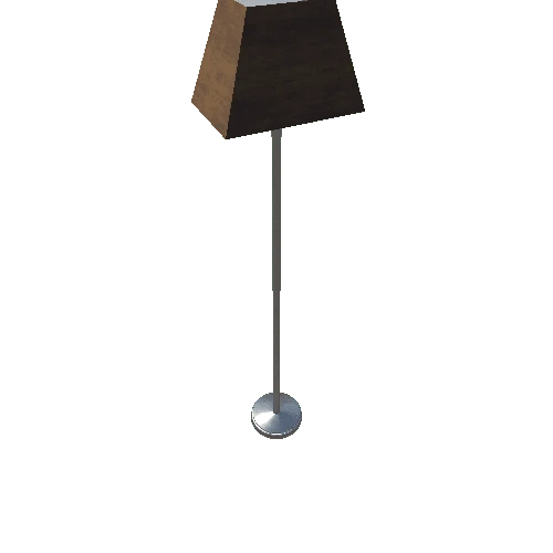 Tall Lamp-001 - Brushed Metal Trapezoid Shade Wood